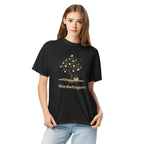 Literary heavyweight unisex t-shirt with Enchanted Tree Glowing Books design in Black