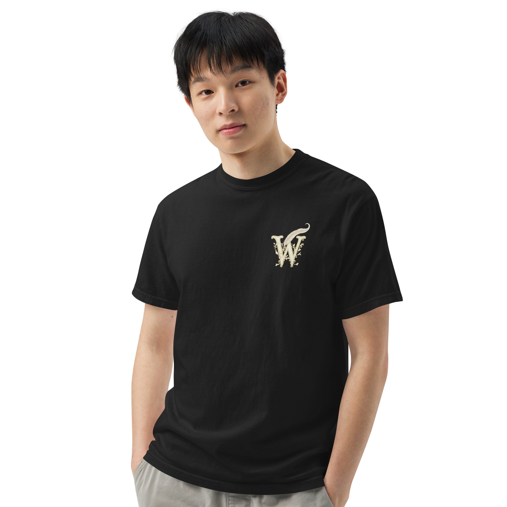 Literary premium unisex t-shirt with Wordwhispers logo on front in Black