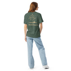  Literary premium unisex t-shirt with Enchanted Tree Glowing Books back design in Blue Spruce