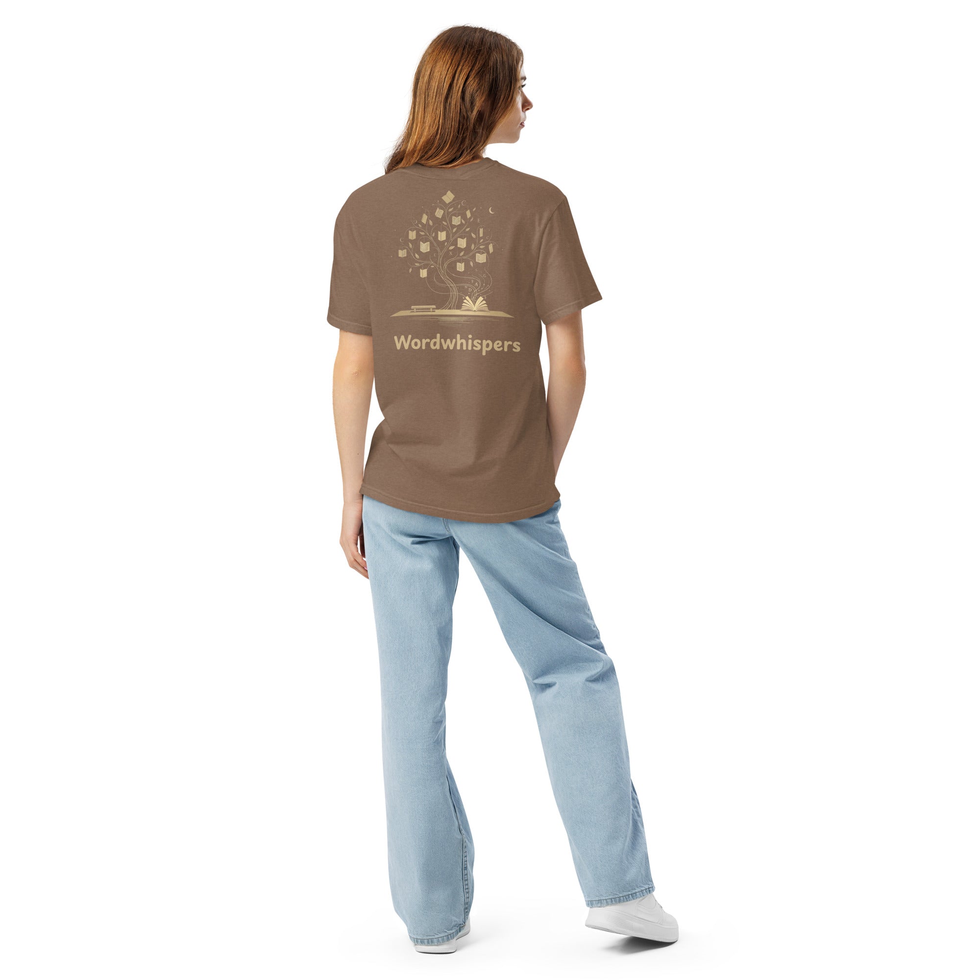  Literary premium unisex t-shirt with Enchanted Tree Glowing Books back design in Espresso