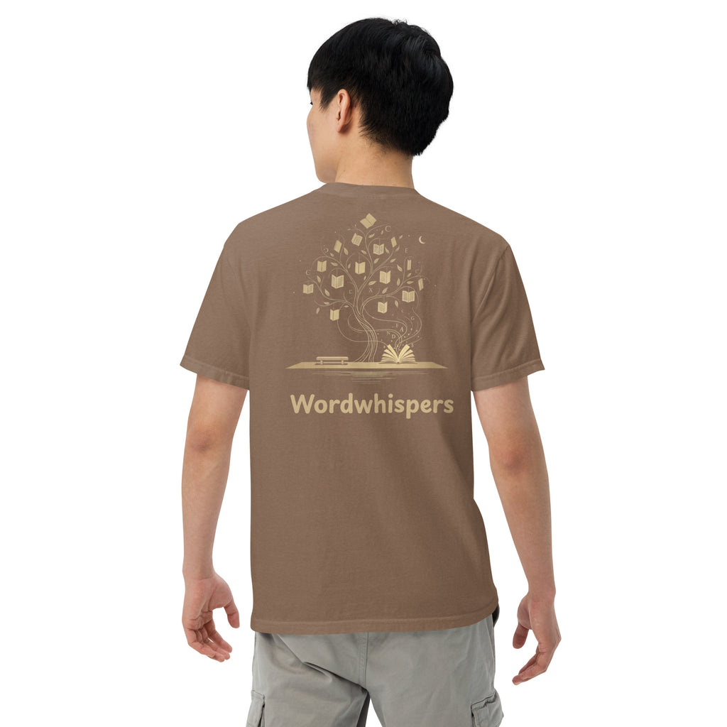  Literary premium unisex t-shirt with Enchanted Tree Glowing Books back design in Espresso