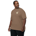 Extended Size Front of Wordwhispers book lover T-shirt with a decorative W monogram on the left chest in espresso