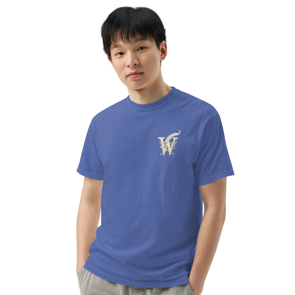 Literary premium unisex t-shirt with Wordwhispers logo on front in Mystic Blue