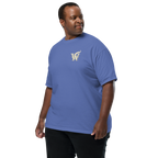 Extended size Front of Wordwhispers book lover T-shirt with a decorative W monogram on the left chest in mystic blue