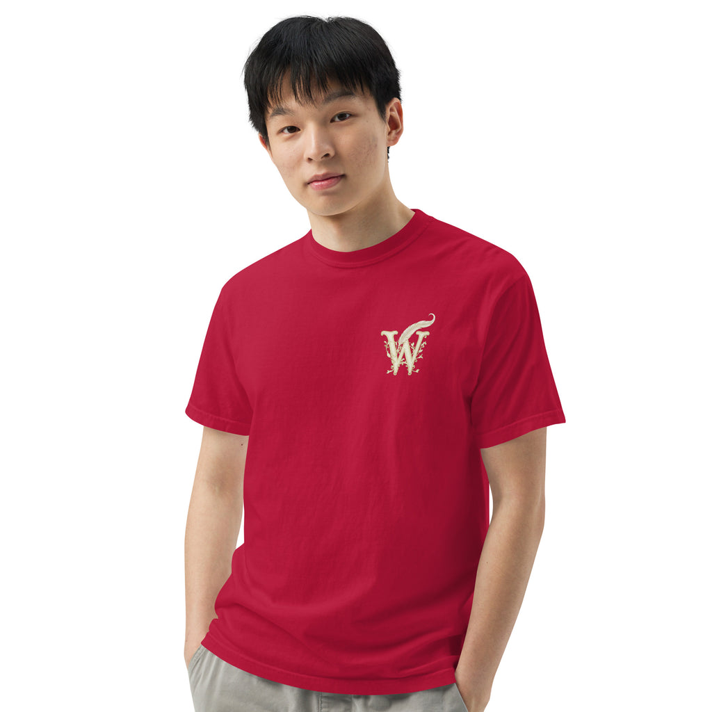 Literary premium unisex t-shirt with Wordwhispers logo on front in Red