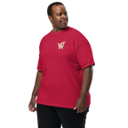 Extended size Front of Wordwhispers book lover T-shirt with a decorative W monogram on the left chest in red