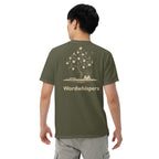  Literary premium unisex t-shirt with Enchanted Tree Glowing Books back design in Sage