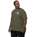 Extended size Front of Wordwhispers book lover T-shirt with a decorative W monogram on the left chest in sage 
