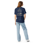  Literary premium unisex t-shirt with Enchanted Tree Glowing Books back design in True Navy
