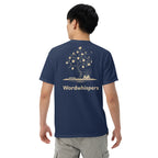  Literary premium unisex t-shirt with Enchanted Tree Glowing Books back design in True Navy