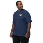 extended size Front of Wordwhispers book lover T-shirt with a decorative W monogram on the left chest in true navy