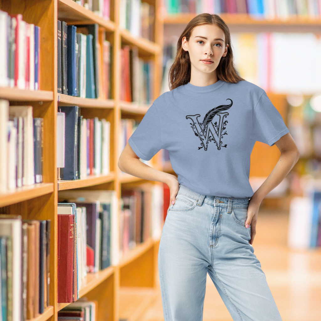 Literary Soft T-Shirt - Wordwhispers Signature Logo - Unisex - washed denim