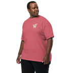 Extended size Front of Wordwhispers book lover T-shirt with a decorative W monogram on the left chest in watermelon