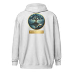 Mystical Tree unisex literary zip hoodie — soft fleece with Mystical Tree design and full zip closure — ash, back view