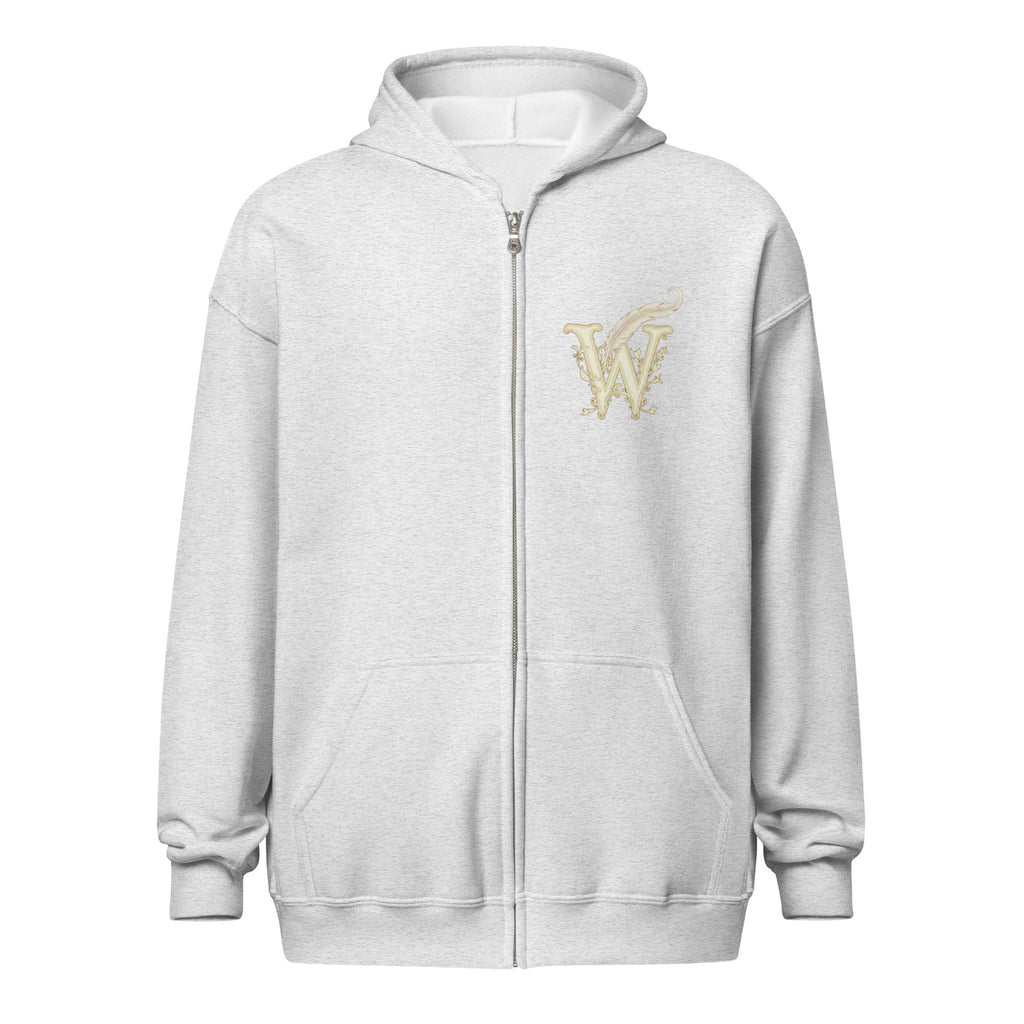 Mystical Tree unisex literary zip hoodie — soft fleece with Mystical Tree design and full zip closure — ash, front view