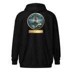 Mystical Tree unisex literary zip hoodie — soft fleece with Mystical Tree design and full zip closure — black, back view