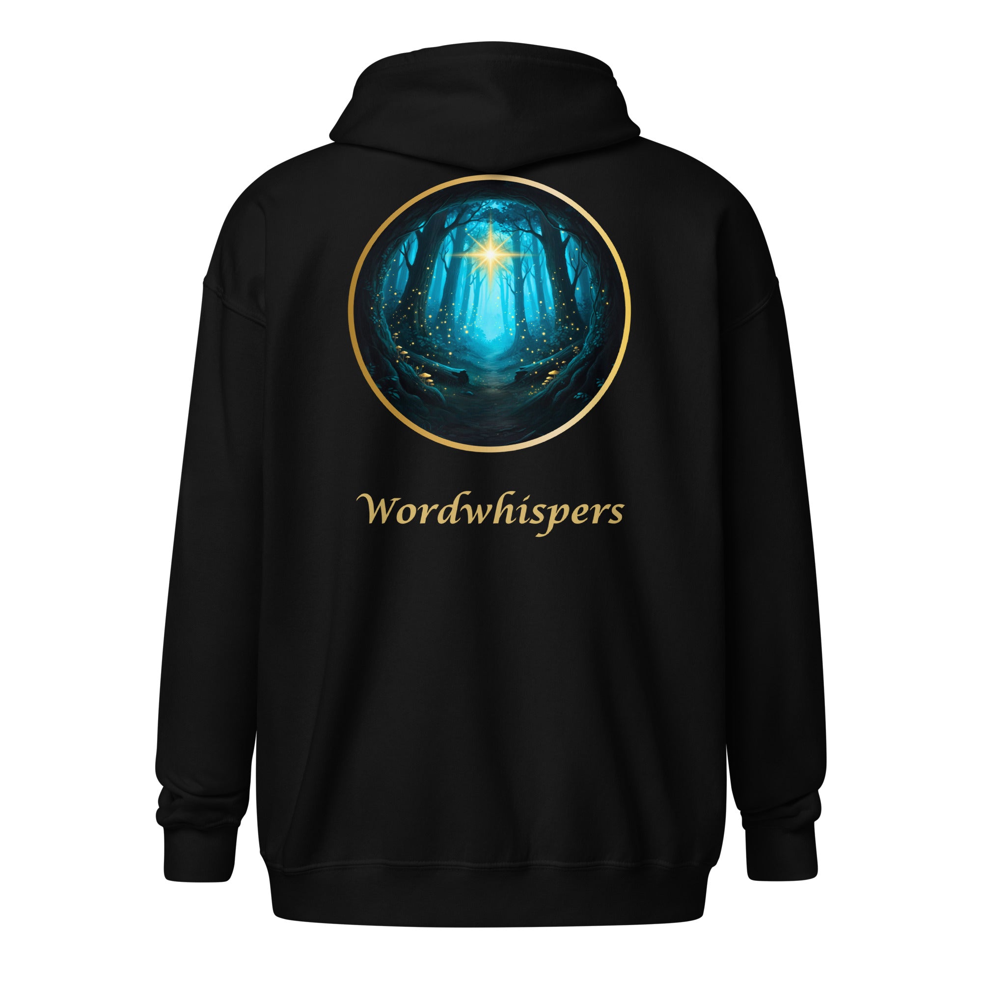 Book lover zip hoodie with glimmer of light design in black