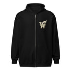 Glimmer of Light unisex literary zip hoodie, front view — soft fleece with Glimmer of Light design and full zip closure — black