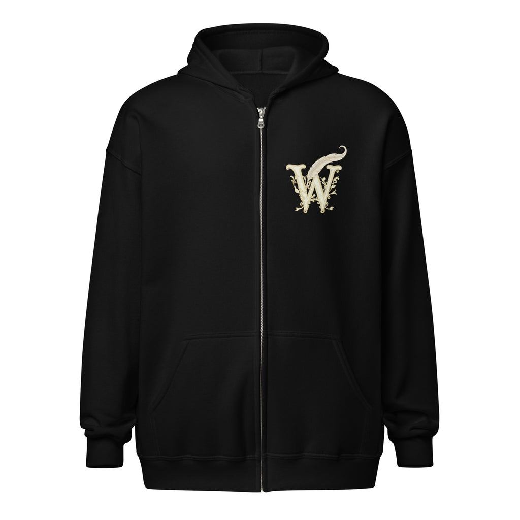 Mystical Tree unisex literary zip hoodie — soft fleece with Mystical Tree design and full zip closure — black, front view