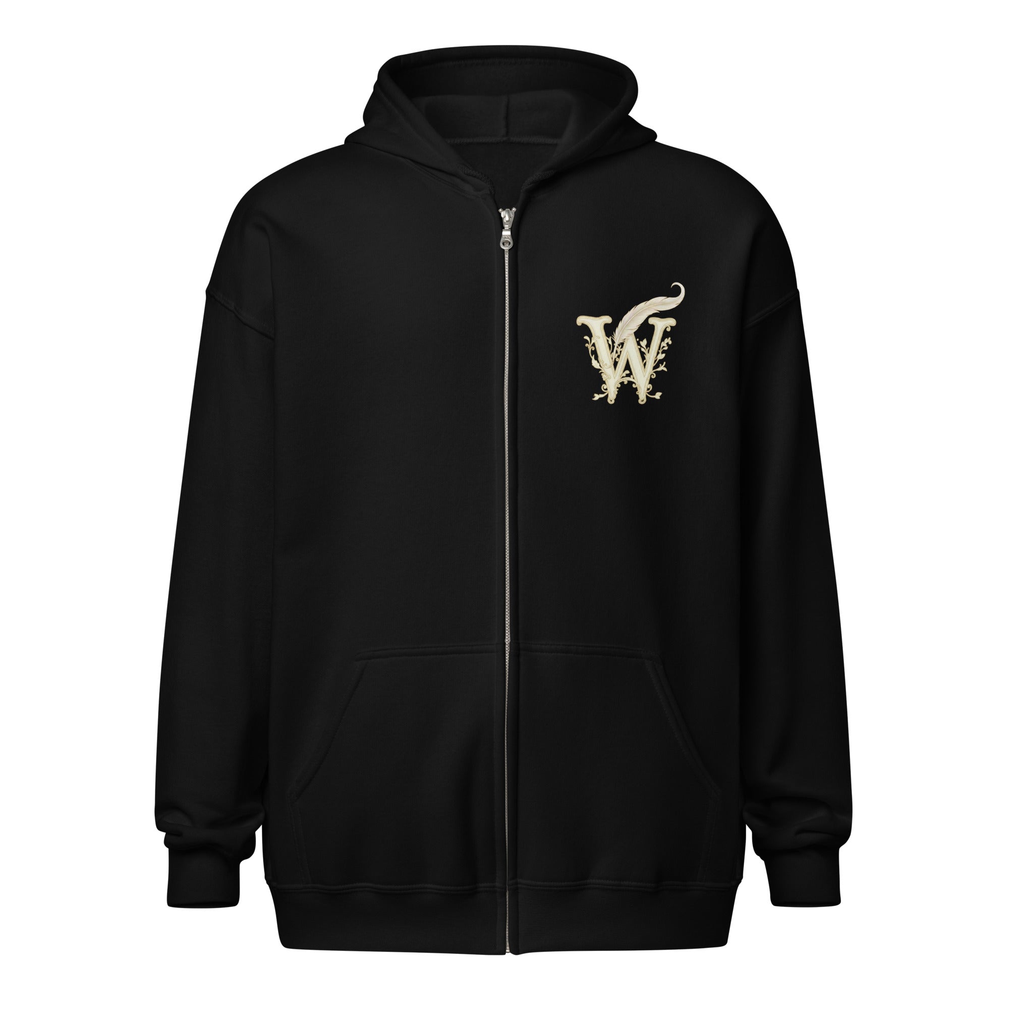 Book lover zip hoodie with glimmer of light design in black