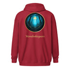 Book lover zip hoodie with glimmer of light design in cardinal red