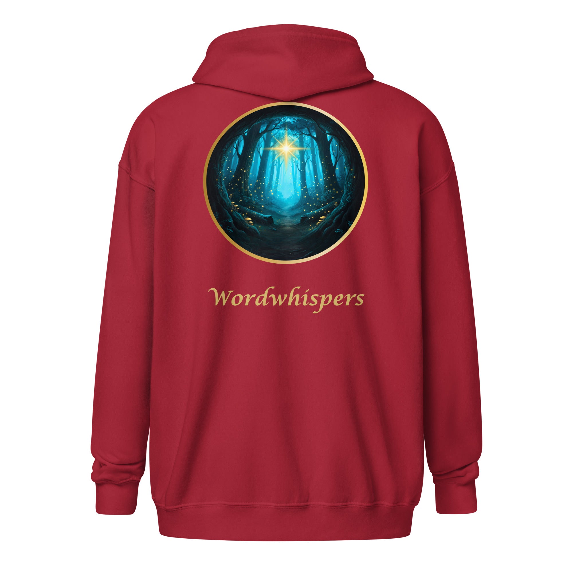 Book lover zip hoodie with glimmer of light design in cardinal red