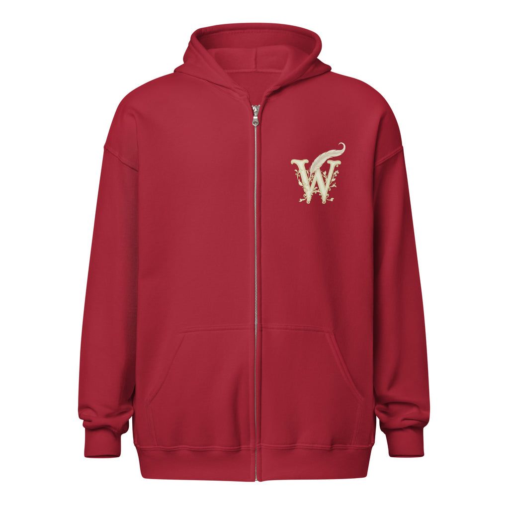 Book lover zip hoodie with glimmer of light design in cardinal red