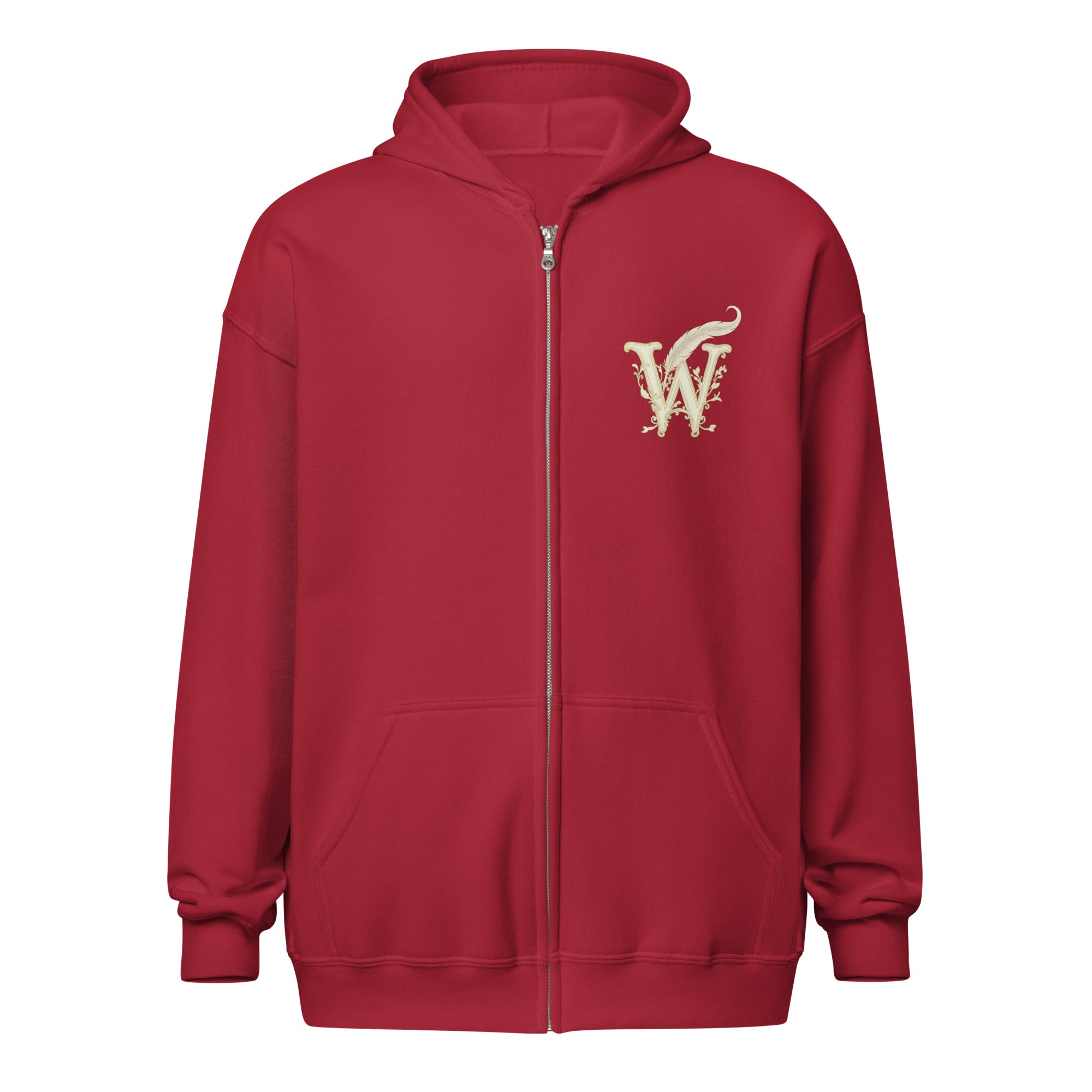 Book lover zip hoodie with glimmer of light design in cardinal red