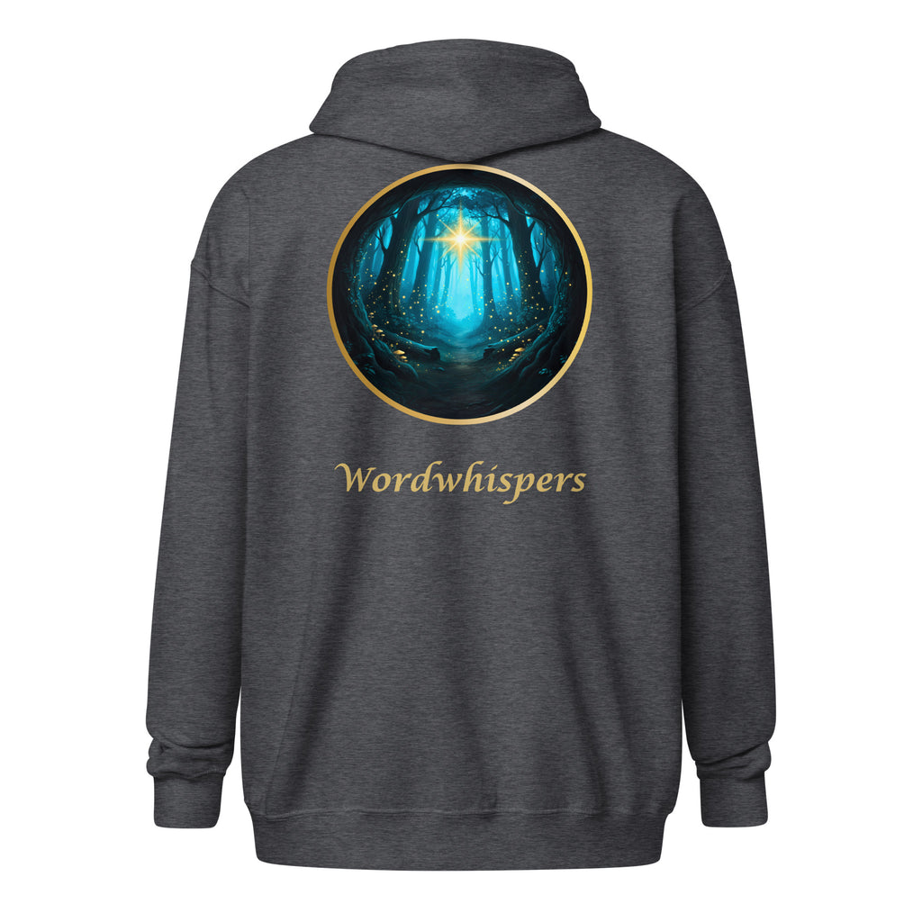Book lover zip hoodie with glimmer of light design in dark heather