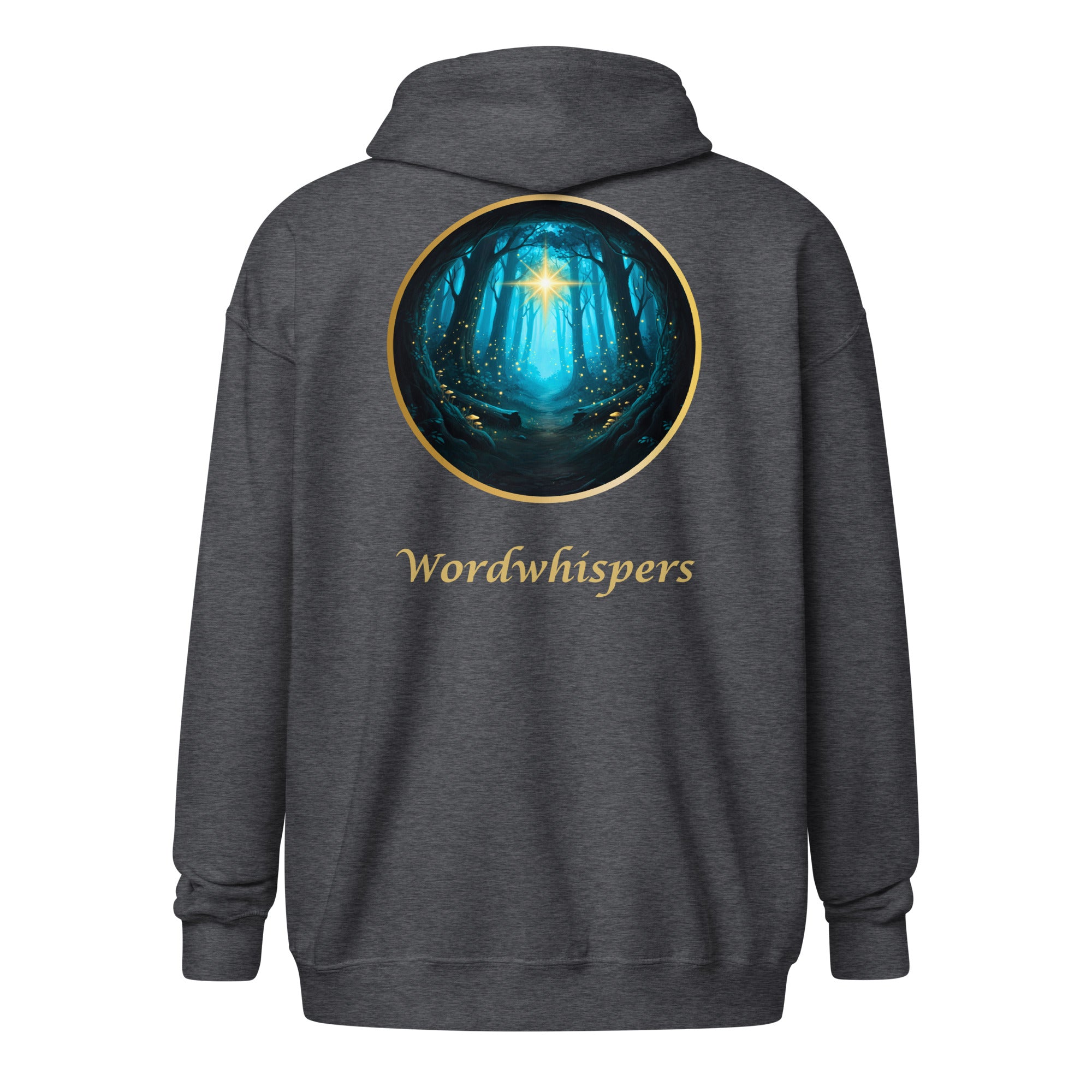 Book lover zip hoodie with glimmer of light design in dark heather