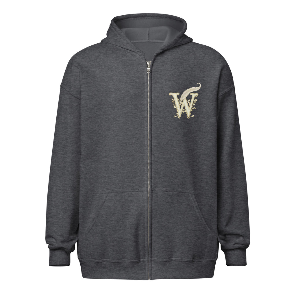Book lover zip hoodie with glimmer of light design in dark heather
