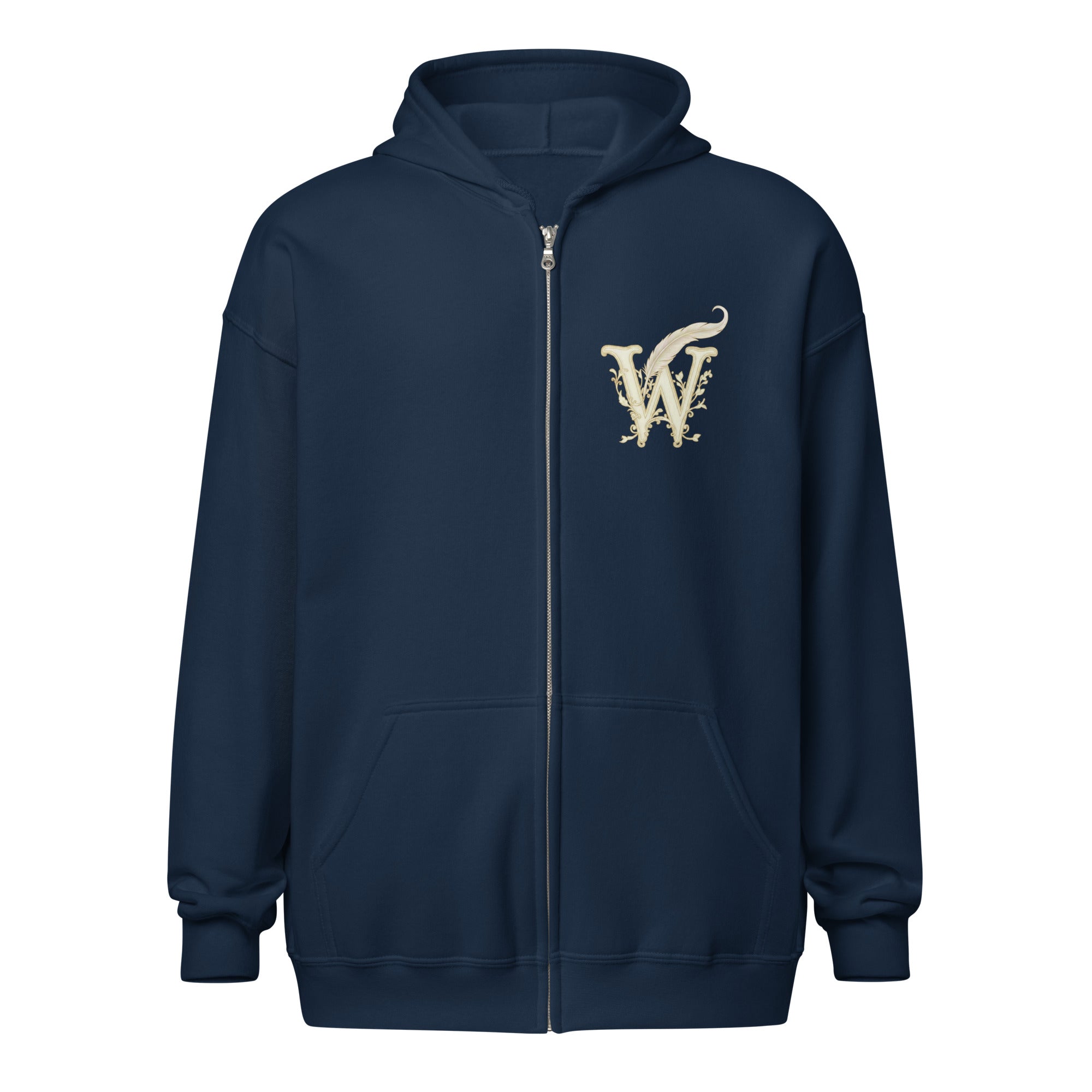 Mystical Tree unisex literary zip hoodie — soft fleece with Mystical Tree design and full zip closure — navy, front view