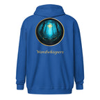 Book lover zip hoodie with glimmer of light design in royal