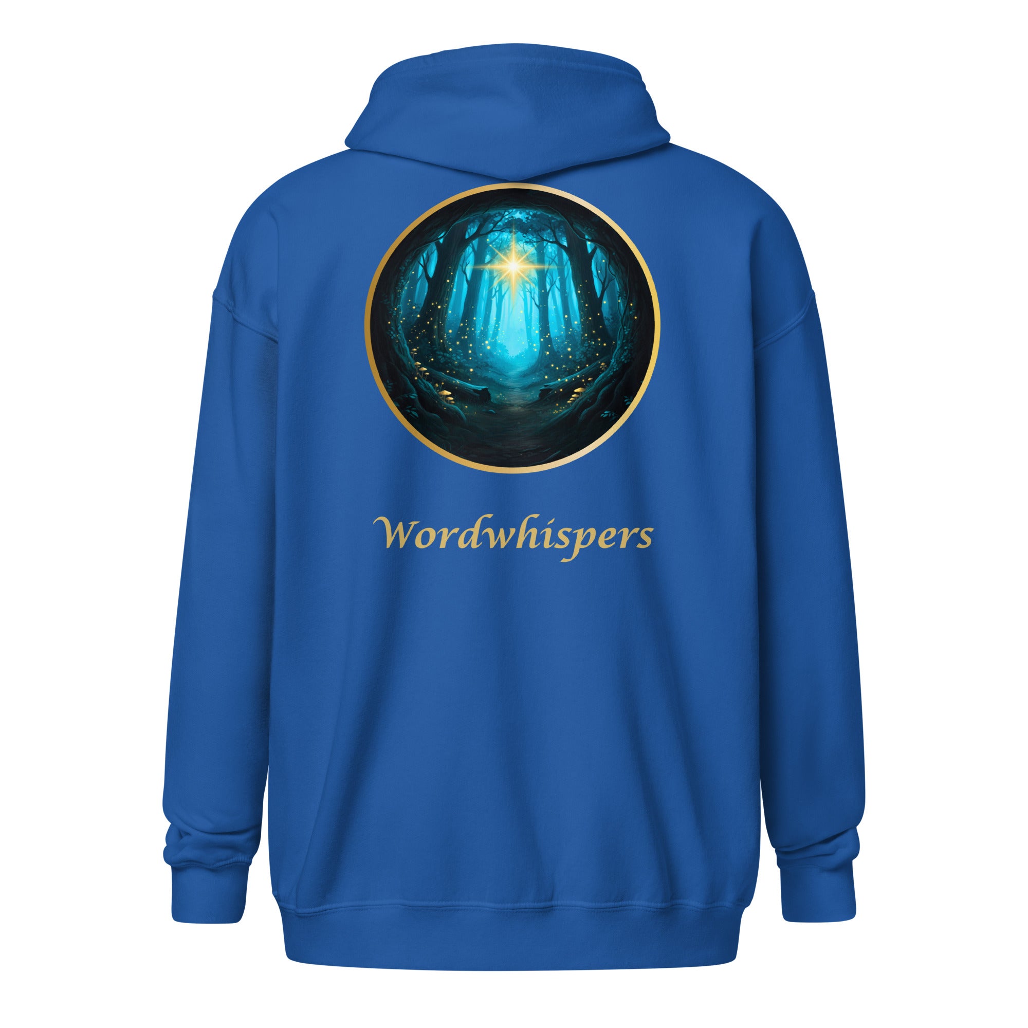 Book lover zip hoodie with glimmer of light design in royal