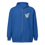 Glimmer of Light unisex literary zip hoodie, front view — soft fleece with Glimmer of Light design and full zip closure — royal