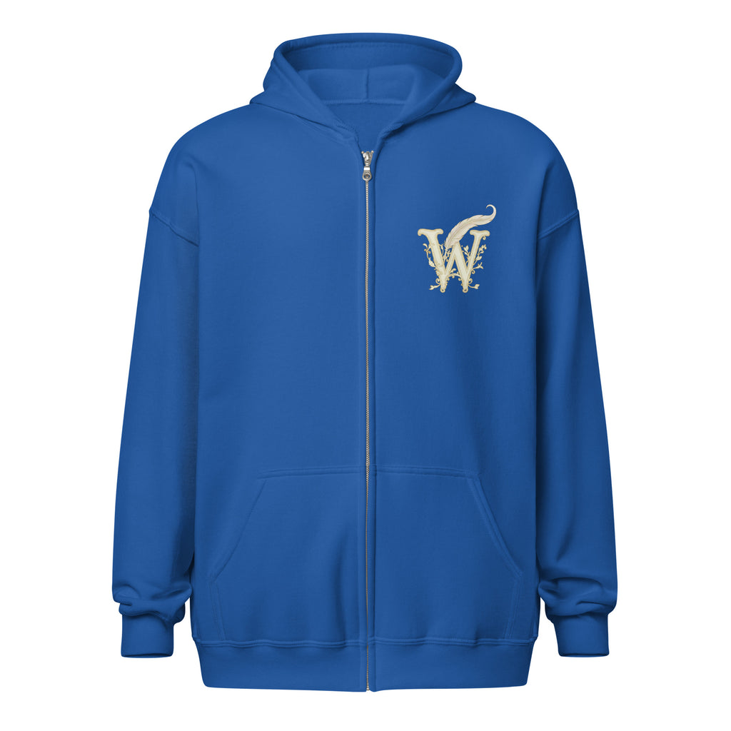 Book lover zip hoodie with glimmer of light design in royal