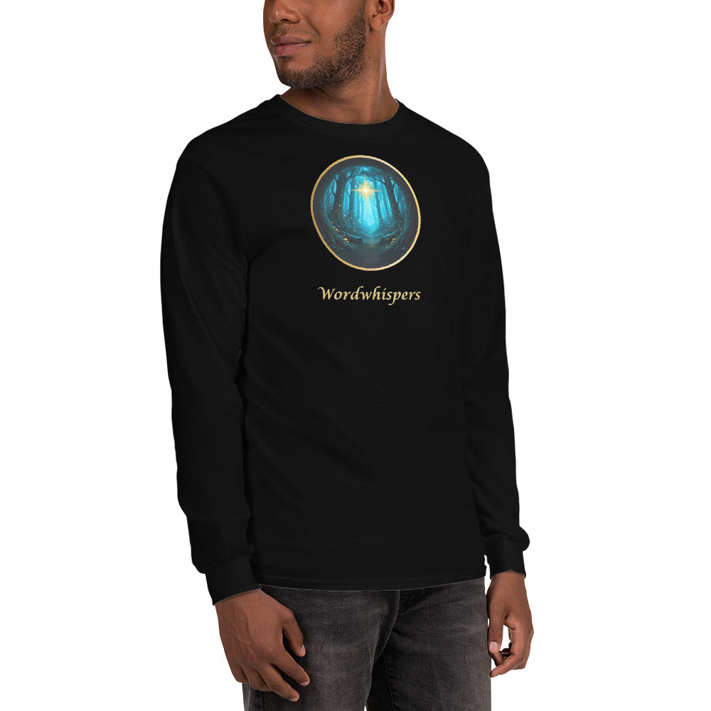 Literary Men's Long Sleeve Shirt - Glimmer of Light Design - Book Lover Gift - Black