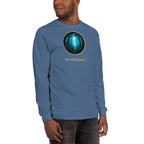 Literary Men's Long Sleeve Shirt - Glimmer of Light Design - Book Lover Gift - Indigo Blue