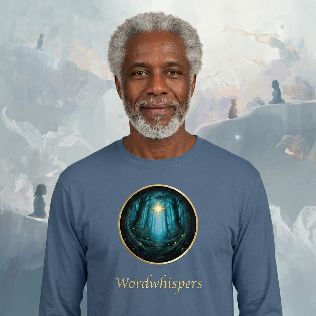 Literary Men's Long Sleeve Shirt - Glimmer of Light Design - Book Lover Gift - Indigo Blue