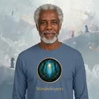 Literary Men's Long Sleeve Shirt - Glimmer of Light Design - Book Lover Gift - Indigo Blue