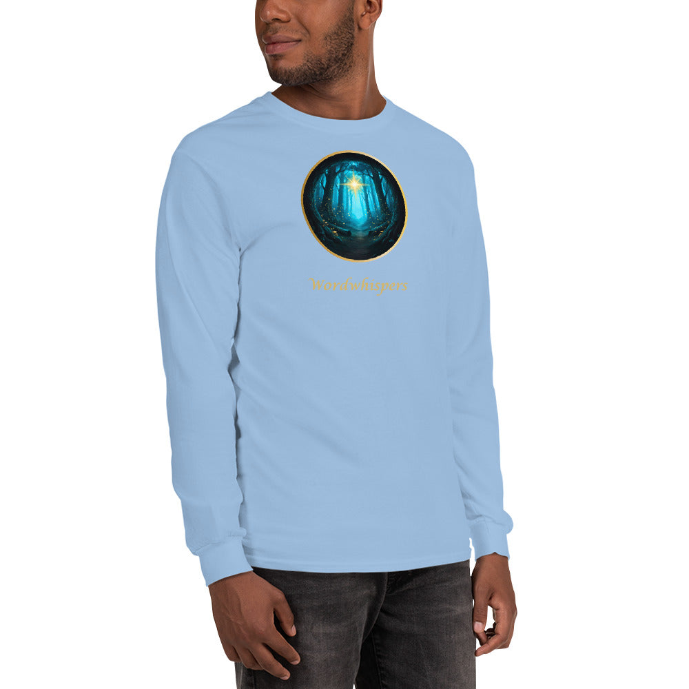 Literary Men's Long Sleeve Shirt - Glimmer of Light Design - Book Lover Gift - Light Blue