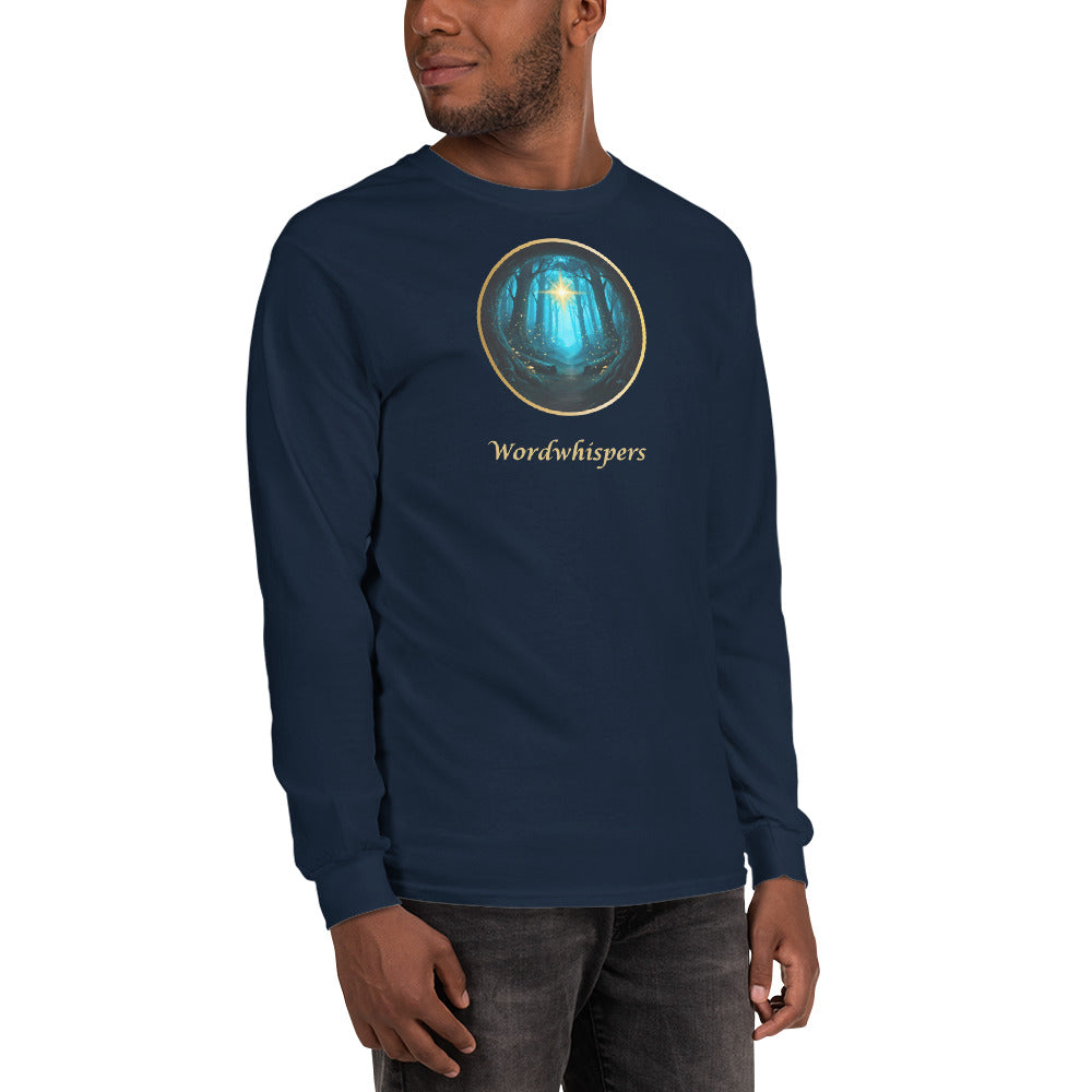 Literary Men's Long Sleeve Shirt - Glimmer of Light Design - Book Lover Gift - Navy