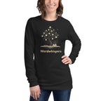 Literary long sleeve unisex t-shirt with Enchanted Tree Glowing Books design in Black Heather
