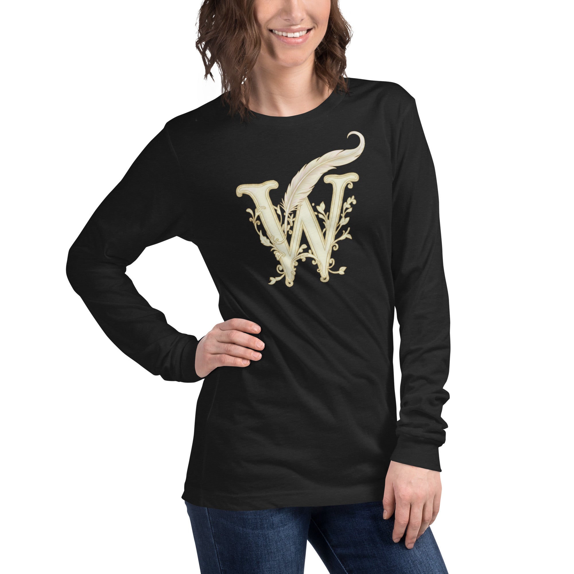 Wordwhispers Signature Long Sleeve Tee - Literary Gift for Readers & Writers - Black Heather