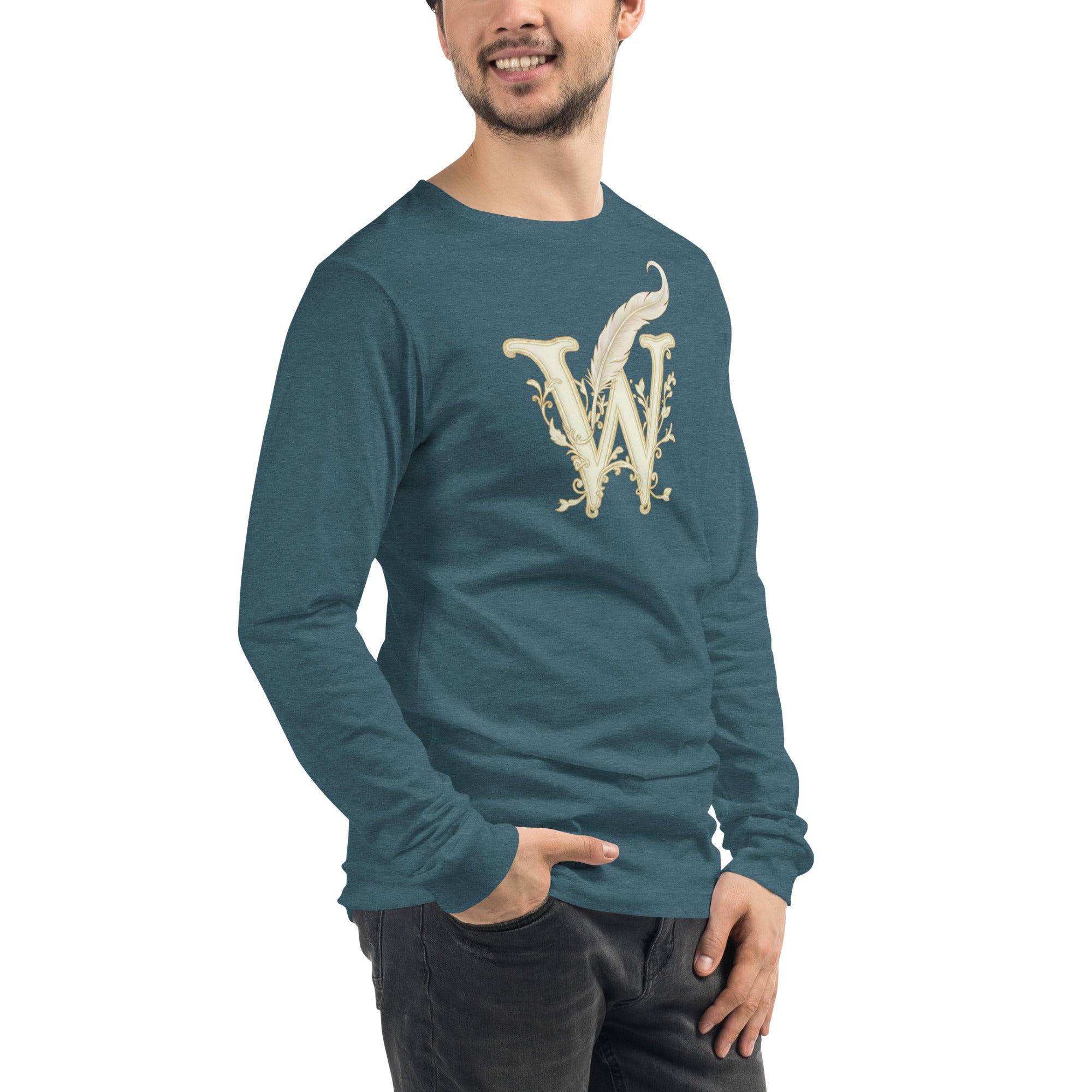 Wordwhispers Signature Long Sleeve Tee - Literary Gift for Readers & Writers - Heather Deep Teal