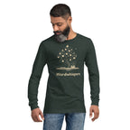Literary long sleeve unisex t-shirt with Enchanted Tree Glowing Books design in Heather Forest