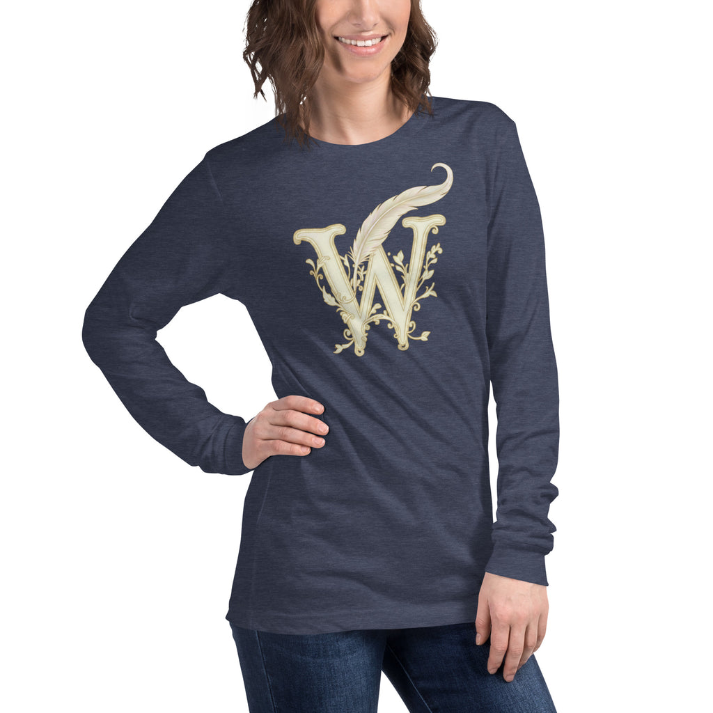 Wordwhispers Signature Long Sleeve Tee - Literary Gift for Readers & Writers - Heather Navy