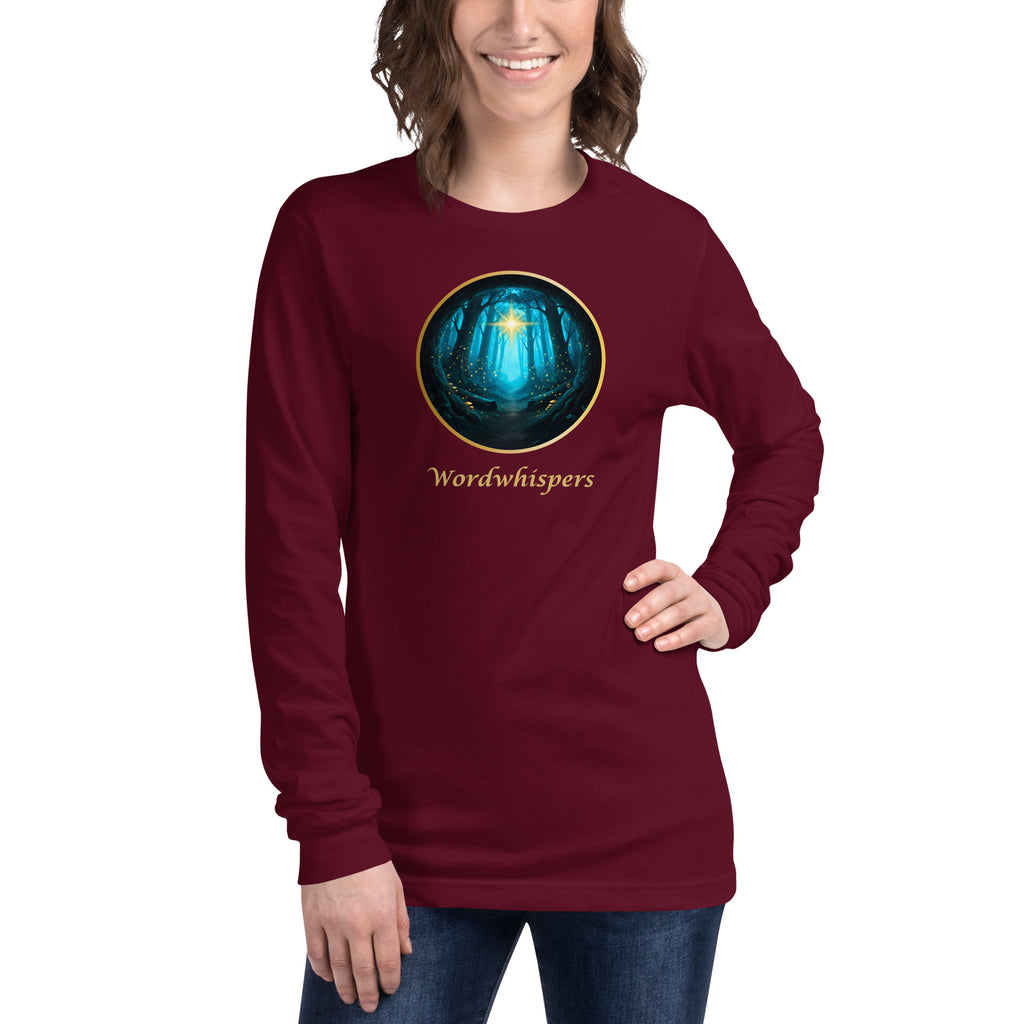Glimmer of Light Literary Long Sleeve Tee - Book Lover Gift - Maroon