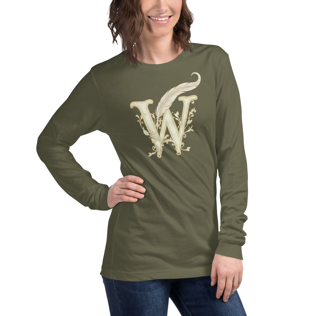Wordwhispers Signature Long Sleeve Tee - Literary Gift for Readers & Writers - Military Green