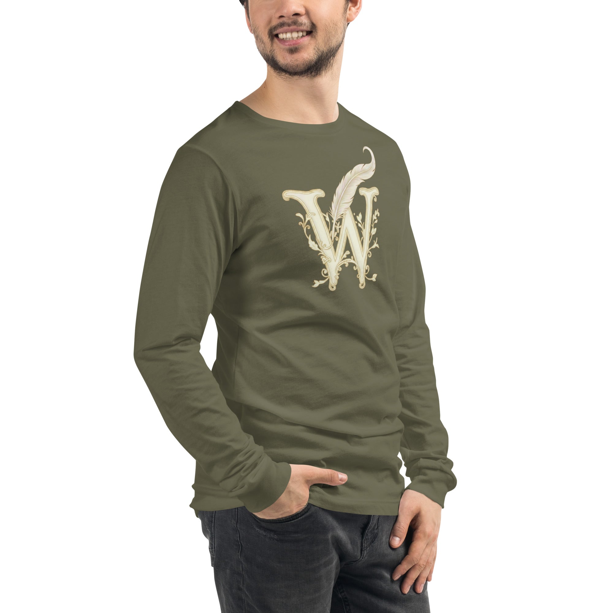 Wordwhispers Signature Long Sleeve Tee - Literary Gift for Readers & Writers - Military Green